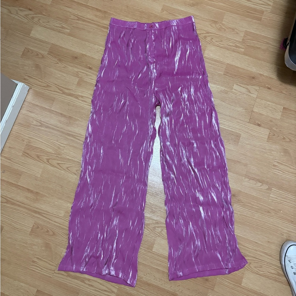 Nasty Gal Pink Metallic Satin Wide Leg Pants